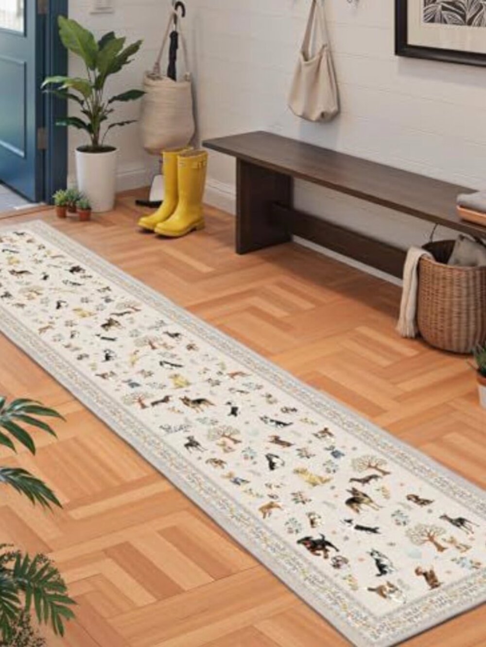 Cute Dog Print Runner Hallway Kitchen Entryway Rug 2' x 10' Rectangular - NEW - Picture 2 of 9